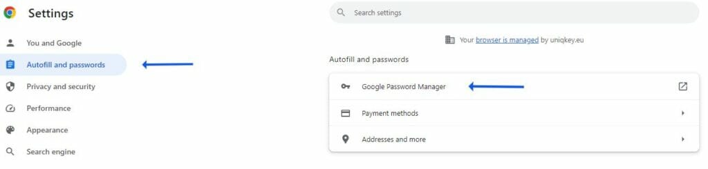 google password manager settings