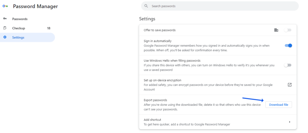 export passwords from google chorme